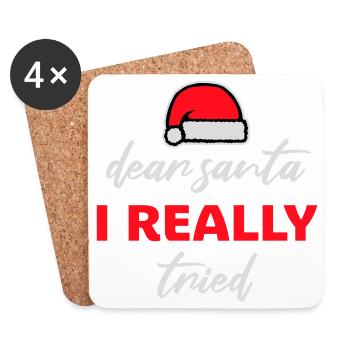 Cher Père Noël, j’ai vraiment essayé l’humour de Noël drôle - Dessous de verre (lot de 4) - blanc - Devant