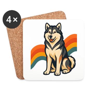 Alaskan Malamute Hund mit Regenbogenhintergrund - Untersetzer (4er-Set) - Weiß - Vorne