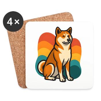 Akita Inu Chien Rétro Arc-en-ciel - Dessous de verre (lot de 4) - blanc - Devant