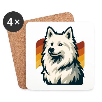Fluffy American Eskimo Dog Against Sunset - Coasters (set of 4) - white - Front