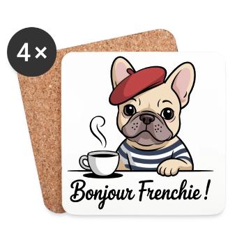 Bonjour Frenchie French Bulldog - Coasters (set of 4) - white - Front