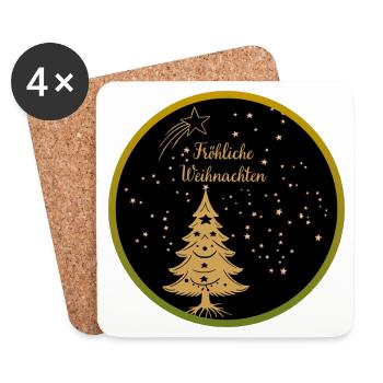 Fröhliche Weihnachten lachender Weihnachtsbaum - Untersetzer (4er-Set) - Weiß - Vorne