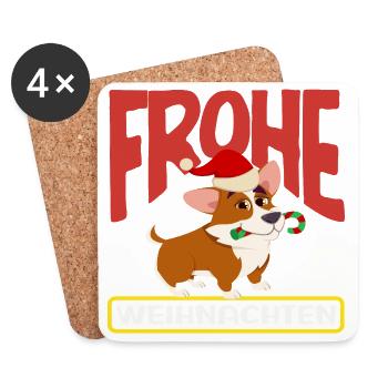 Frohe Weihnachten Corgi mit Nikolausmütze - Untersetzer (4er-Set) - Weiß - Vorne