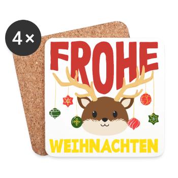 Merry Christmas Corgi with Santa Hat - Coasters (set of 4) - white - Front