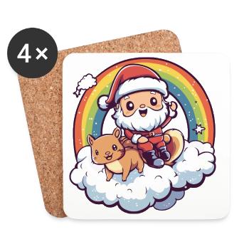 Écureuil Père Noël - Dessous de verre (lot de 4) - blanc - Devant