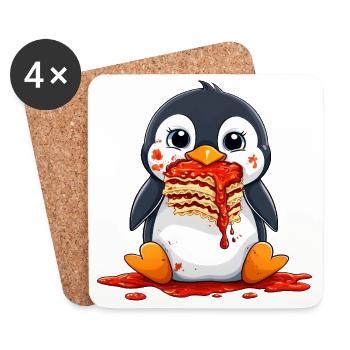 Pingouin mignon avec lasagne dessin animé manger plaisir - Dessous de verre (lot de 4) - blanc - Devant