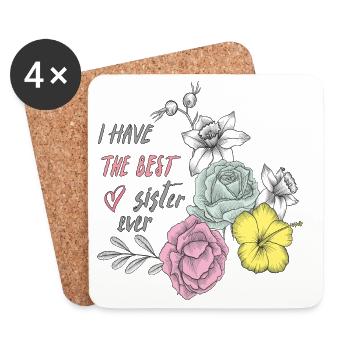 Best Sister Blossoms Heart - Coasters (set of 4) - white - Front