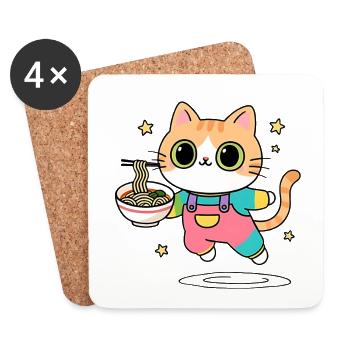 Chat bol de Ramen Multicolore - Dessous de verre (lot de 4) - blanc - Devant