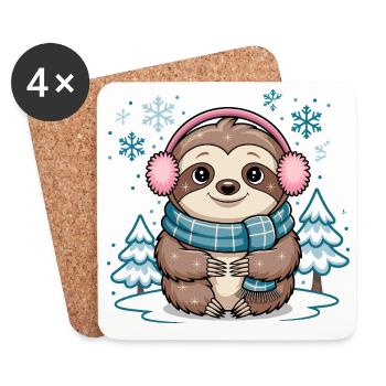Winter sloth with scarf and ear warmers - Coasters (set of 4) - white - Front