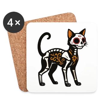 Dia de Muertos Skeletkatze - Untersetzer (4er-Set) - Weiß - Vorne