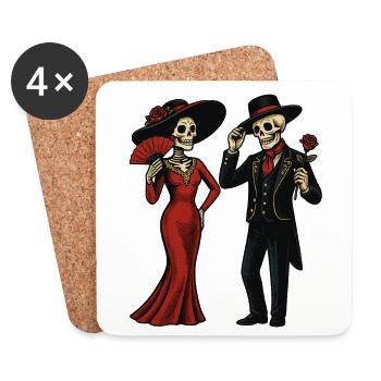 Elegant skeleton duo in evening dress - Coasters (set of 4) - white - Front