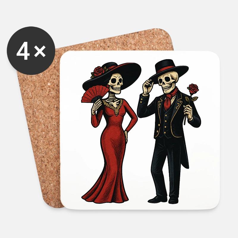 Elegante Skelett-Duo im Abendkleid - Untersetzer (4er-Set) - Weiß