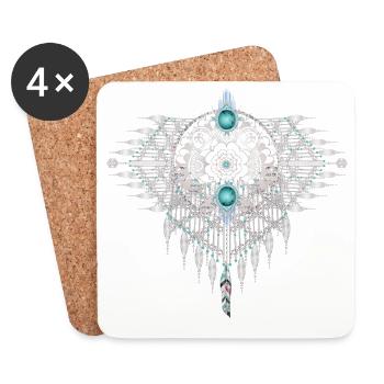 Ornement ethnique artistique fait d’éléments turquoise - Dessous de verre (lot de 4) - blanc - Devant