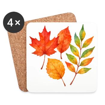 Feuilles d’automne à l’aquarelle – douces et colorées - Dessous de verre (lot de 4) - blanc - Devant