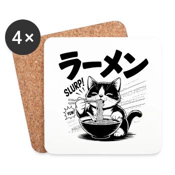 Ramen Cat - Food Lover Design - Dessous de verre (lot de 4) - blanc - Devant