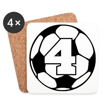 Nummer 4 Fußball - 4. Jubiläum - Untersetzer (4er-Set) - Weiß - Vorne