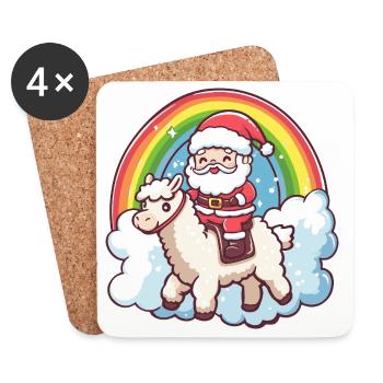 Alpaga Lama Père Noël - Dessous de verre (lot de 4) - blanc - Devant