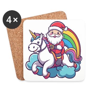 Einhorn Weihnachtsmann Weihnachten - Untersetzer (4er-Set) - Weiß - Vorne