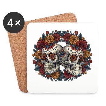 Mignon Sugar Skull Dia de los Muertos Tête de mort - Dessous de verre (lot de 4) - blanc - Devant