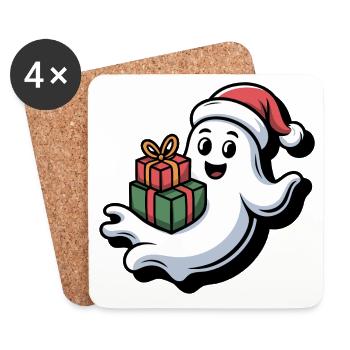 Weihnachtsgeist mit Geschenken - Untersetzer (4er-Set) - Weiß - Vorne