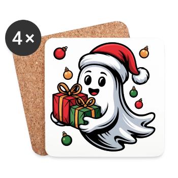 Weihnachtsgeist mit Geschenken - Untersetzer (4er-Set) - Weiß - Vorne