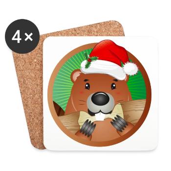 Mignon castor de Noël avec chapeau de Père Noël - Dessous de verre (lot de 4) - blanc - Devant