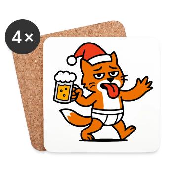 Père Noël Chat Père Noël Bière - Dessous de verre (lot de 4) - blanc - Devant