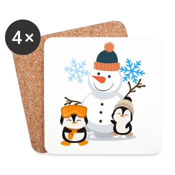 Winterfreude Schneemann Pinguine - Untersetzer (4er-Set) - Weiß - Vorne