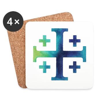 Kairos Cross (Jerusalem Cross) – Deep Sea - Coasters (set of 4) - white - Front