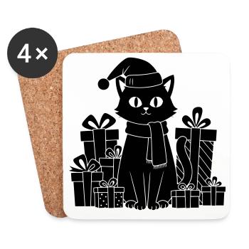 Weihnachtskatze zwischen Geschenken - Untersetzer (4er-Set) - Weiß - Vorne
