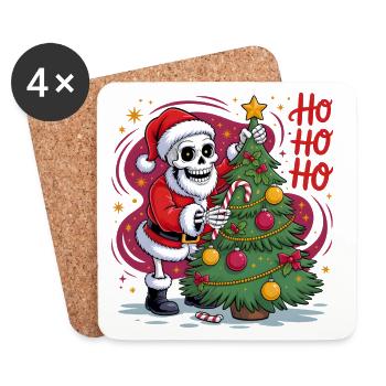 Skeleton Santa decorates tree - Coasters (set of 4) - white - Front