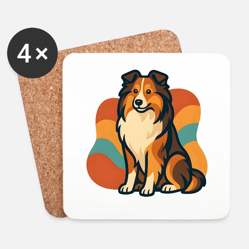 Lebhafter Shetland-Schäferhund Sunburst - Untersetzer (4er-Set) - Weiß