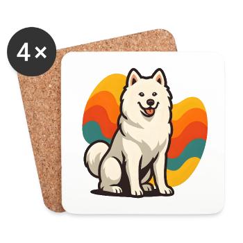 Samoyed Dog Prism Retro Wave - Coasters (set of 4) - white - Front