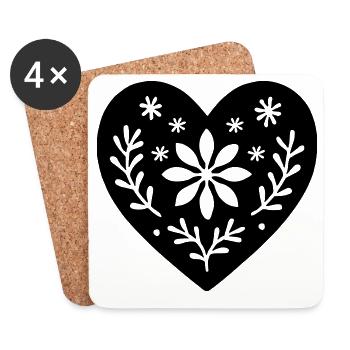 Scandinavian Heart – Nordic Folk Art Design - Coasters (set of 4) - white - Front