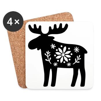 Scandinavian Moose – Nordic Folk Art Design - Coasters (set of 4) - white - Front