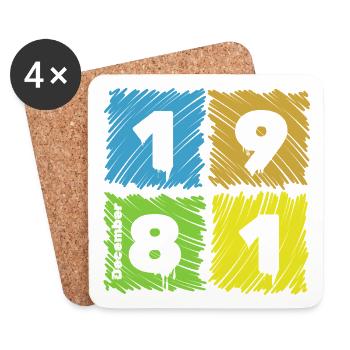 44. Geburtstag Farbige Patches since 12/1981 - Untersetzer (4er-Set) - Weiß - Vorne