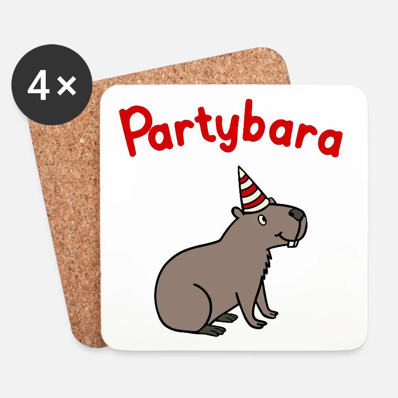 Partybara – das fröhliche Capybara mit Partyhut - Untersetzer (4er-Set) - Weiß