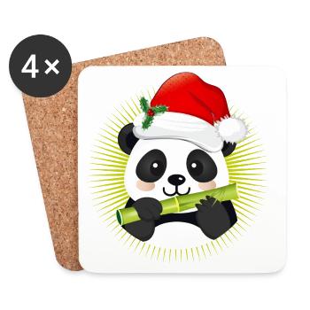 Panda mignon avec chapeau de Père Noël et bambou - Dessous de verre (lot de 4) - blanc - Devant