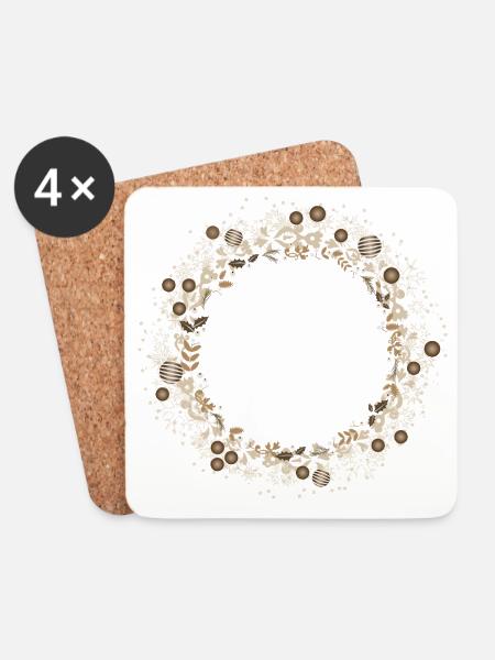 Eleganter Weihnachtskranz in Gold und Creme - Untersetzer (4er-Set) - Weiß
