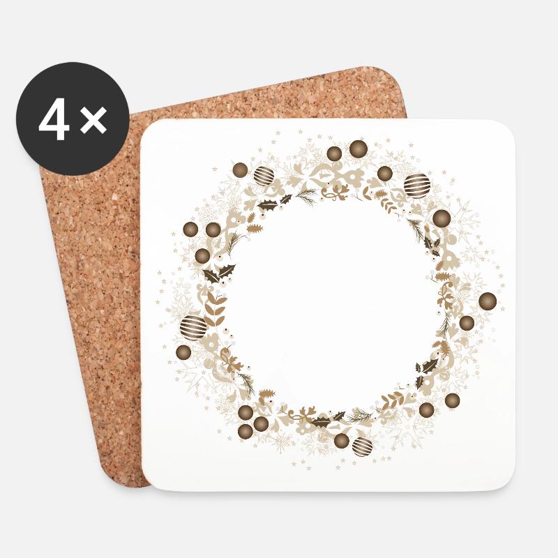 Eleganter Weihnachtskranz in Gold und Creme - Untersetzer (4er-Set) - Weiß