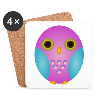 Hibou lavande avec ailes cyan - Dessous de verre (lot de 4) - blanc - Devant