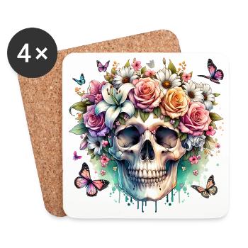 Blumen Schädel Schönheit Blühen - Untersetzer (4er-Set) - Weiß - Vorne