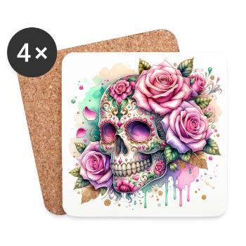Flowers Skull Beauty Bloom - Coasters (set of 4) - white - Front