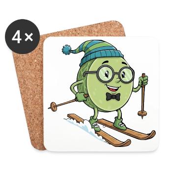 Choux de Bruxelles sur les skis : ski d’hiver amusant - Dessous de verre (lot de 4) - blanc - Devant
