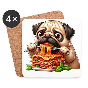 Mops Hund Lasagne Pasta Italienisch Essen Genießen - Untersetzer (4er-Set) - Weiß - Vorne