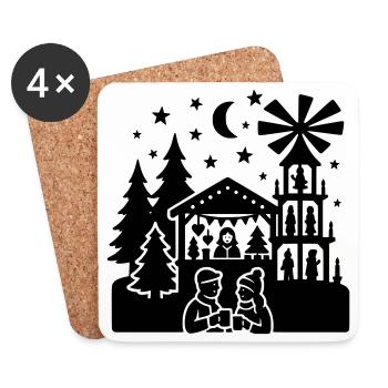 Silhouette du marché de Noël - Dessous de verre (lot de 4) - blanc - Devant