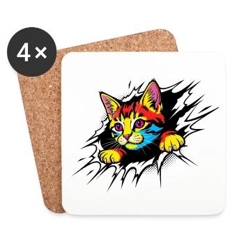 Chat gothique aux yeux violets - Chaton mignon - Dessous de verre (lot de 4) - blanc - Devant