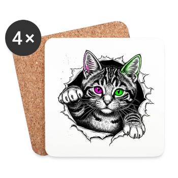 Chat mignon regarde hors de la fissure - Chaton gothique - Dessous de verre (lot de 4) - blanc - Devant