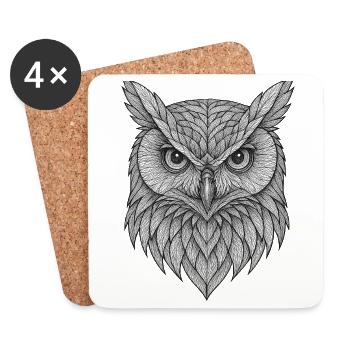 Leaf Springs Owl Head - Coasters (set of 4) - white - Front