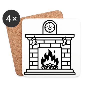 Gemütlicher Weihnachtskamin mit Feuer - Untersetzer (4er-Set) - Weiß - Vorne